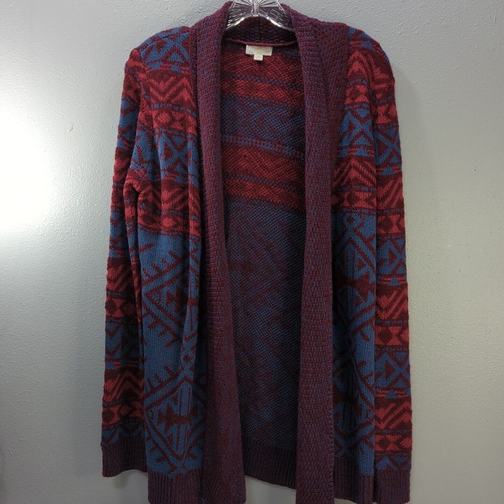 C Women's Size‎ Med Aztec Open Cardigan Maroon, Blue & Red 515
